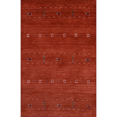 Orange Gabbeh Indian Foyer Rug Hand-Knotted Tribal Wool Carpet - 3'0" x 4'11"