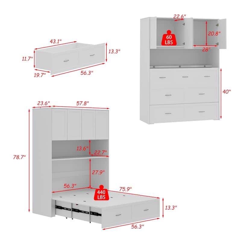 Full Size Storage Bed with Cabinet Convertible Pull Out Platform Bed with Power Outlets
