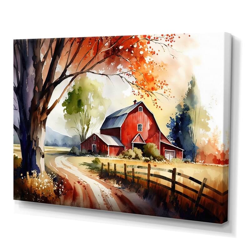 Designart "Calm Red Barn In Spring VI" Farmhouse / Country Canvas Wall Art Bed Bath & Beyond