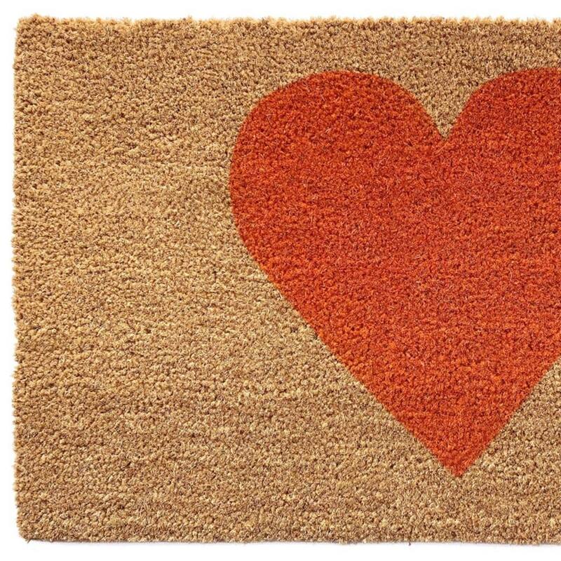 HomeRoots 24" X 48" Brown And Orange Heart Outdoor Coir Door Mat - 24.00' X '48.00