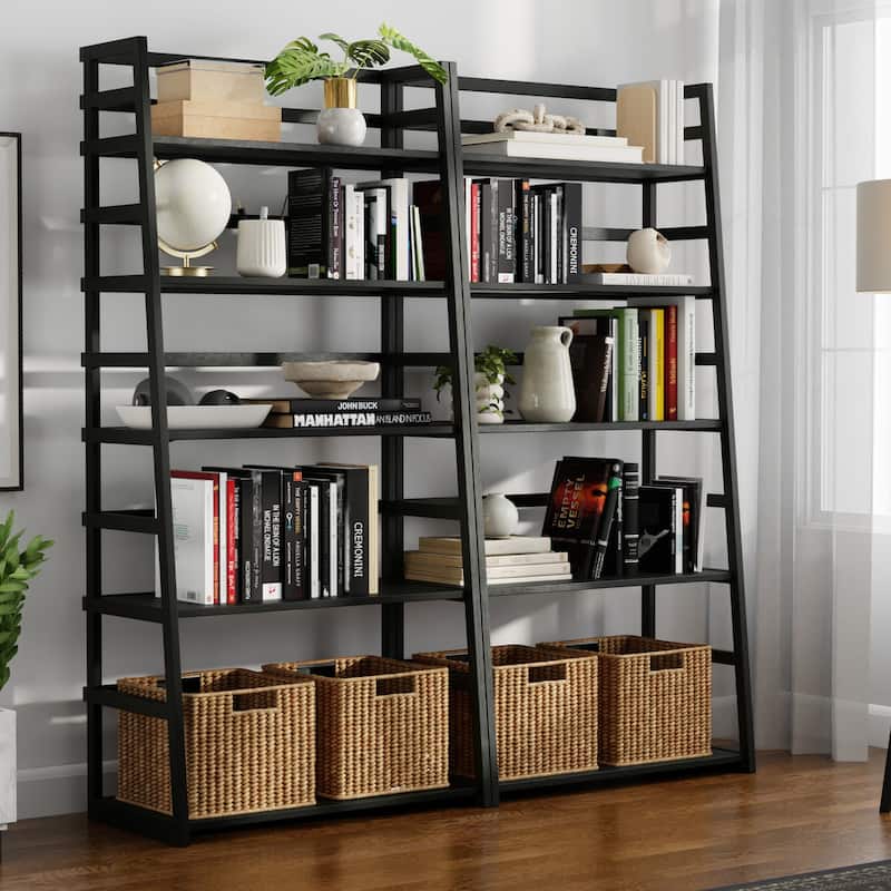 WYNDENHALL Normandy 30 inch Solid Wood 5 Shelf Ladder Bookcase (Set of 2) - Black