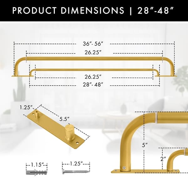dimension image slide 20 of 21, Meriville Double Wrap Around Blackout Curtain Rod Set - 1-inch Diameter Front Rod and 5/8-inch Diameter Back Rod