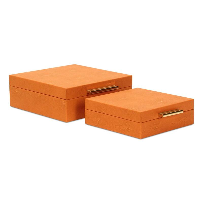Faux Shagreen Storage Box Set - 10.5" - Orange - Set of 2
