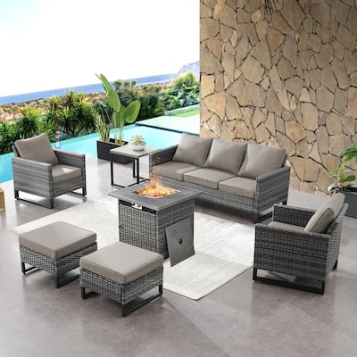 Gymojoy Patio Sofa Chair Set with Propane Fire Pit Table