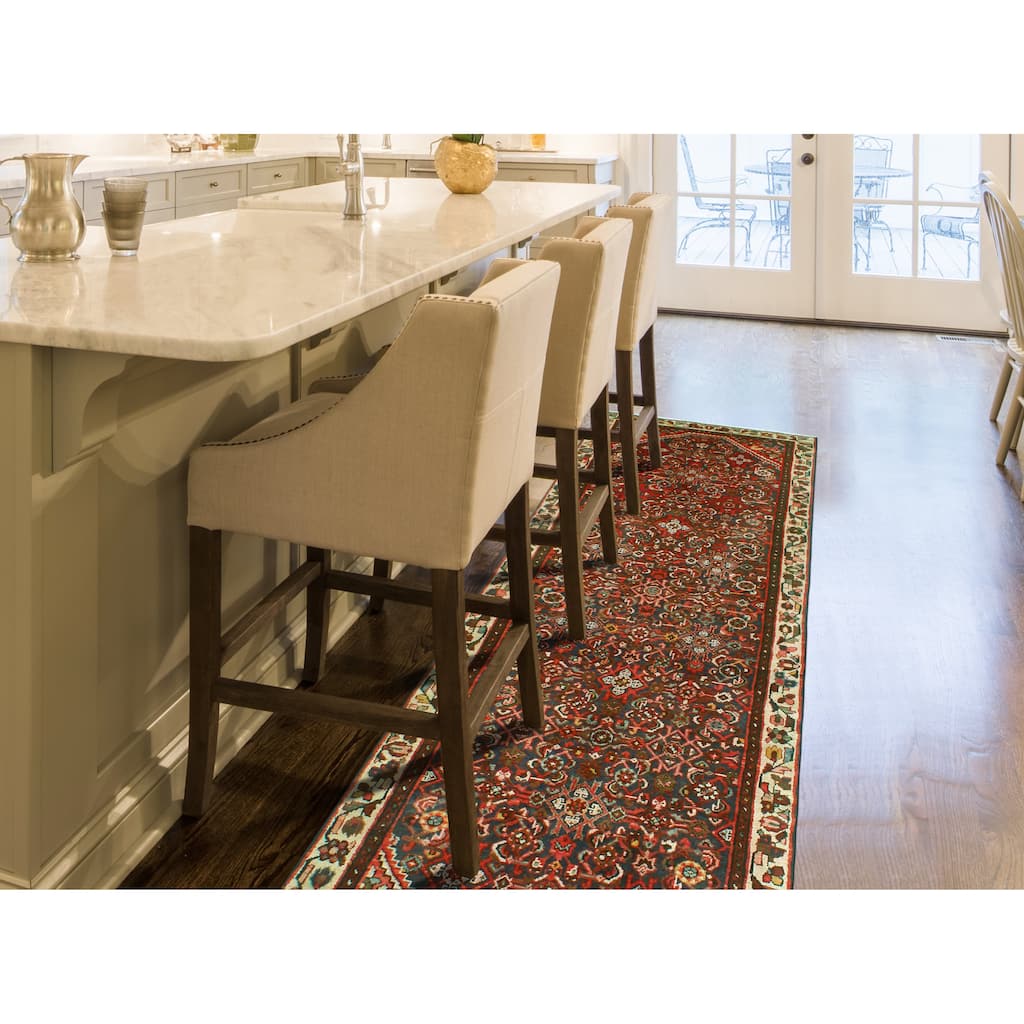 Fine Vintage Distressed Kace Navy/Red Runner - 3'4" x 9'11"