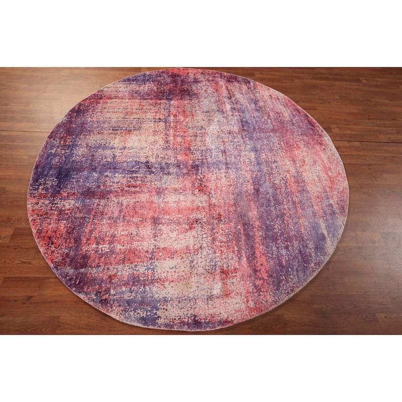 All-Over Abstract Modern Round Area Rug Hand-Knotted Wool Carpet - 6'6" x 6'6"