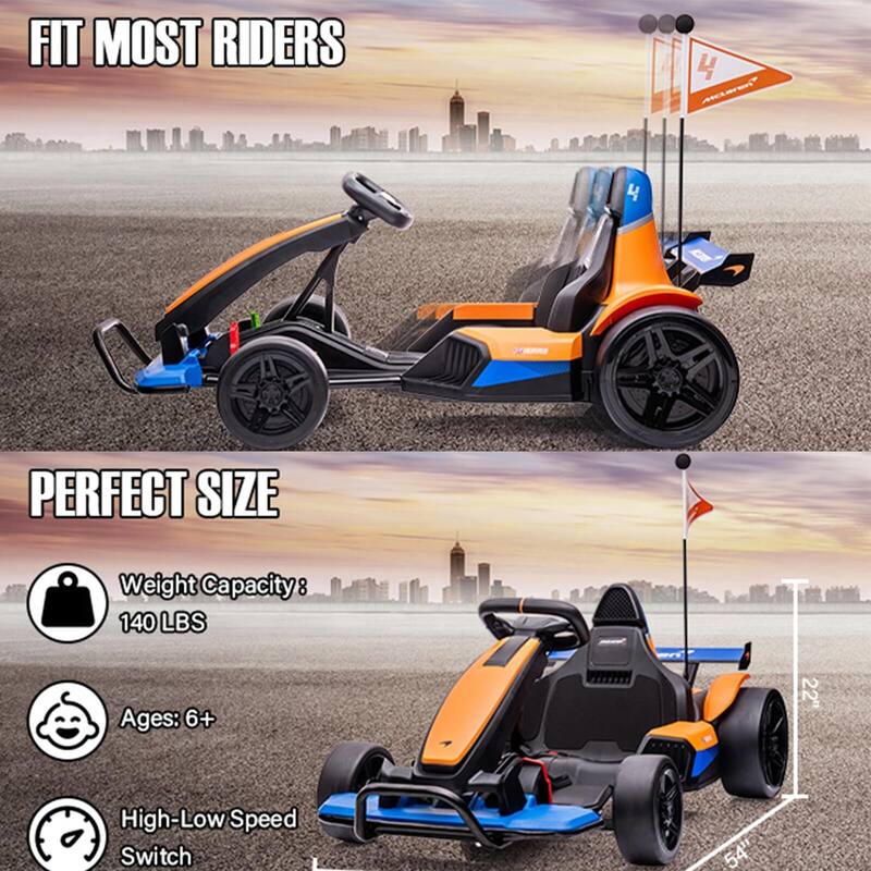 24V Electric Go Kart for Kids, Licensed McLaren Go Carts for Kids w/Drift Race Pedal