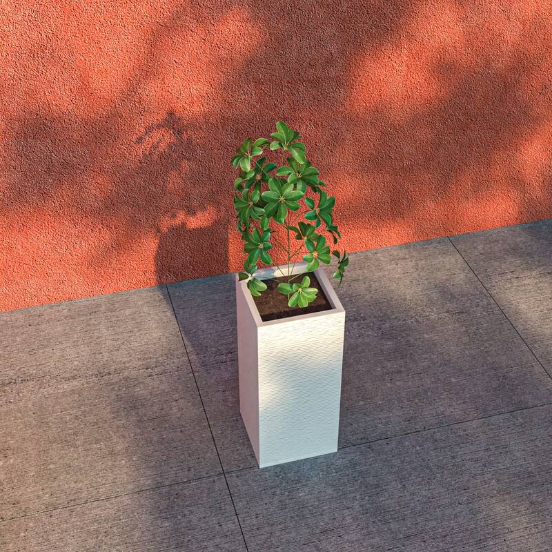 Basalt Modern Tall Square MGO Fiberstone Planter with Drainage, Weather-Resistant Indoor & Outdoor Patio Pot