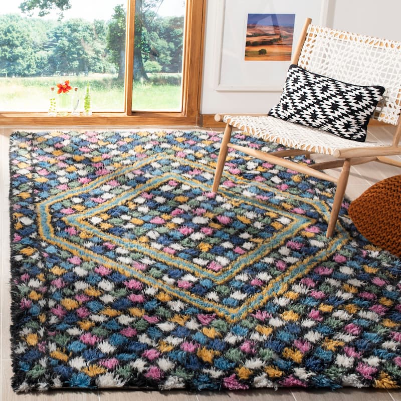 SAFAVIEH Casablanca Shag Fermina Wool Rug - 5' x 8' - Blue/Gold