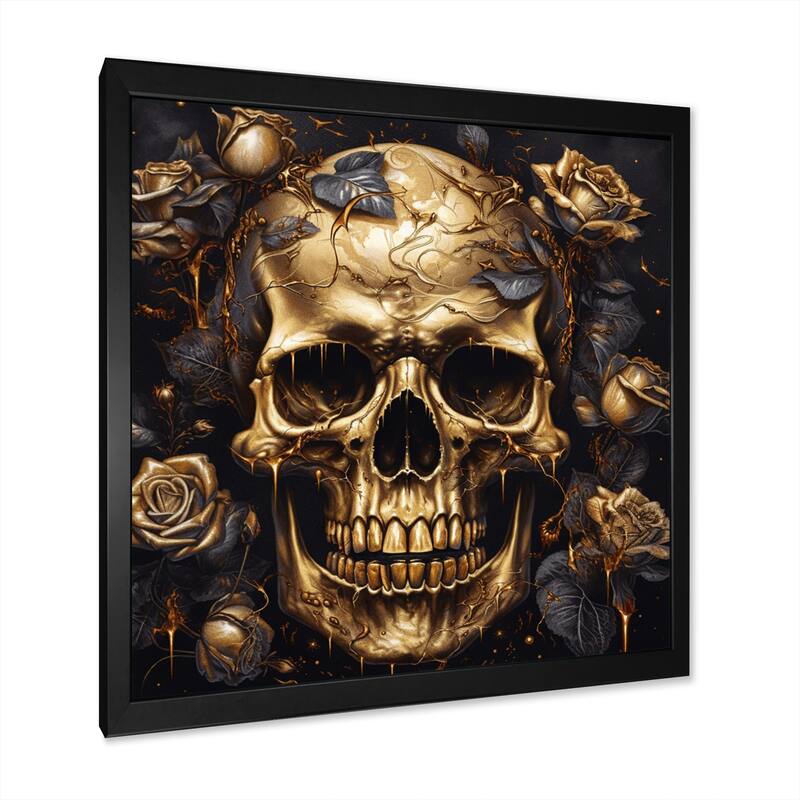 Designart "Gothic Skull Roses" Abstract Floral Framed Canvas Wall Art