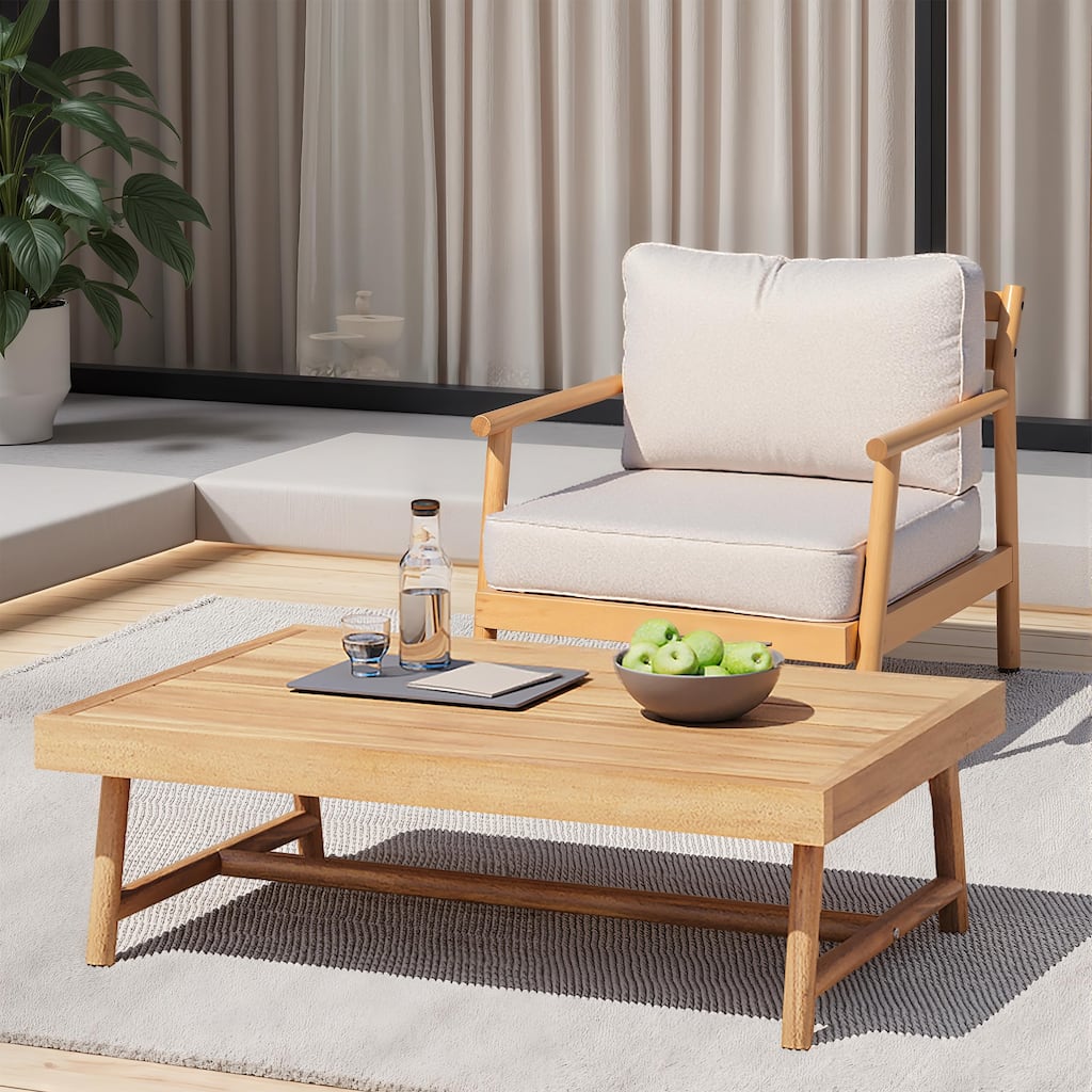 Christopher Knight Home - Mason Outdoor Acacia Club Chair and Coffee Table Set with Water-Resistant Cushions