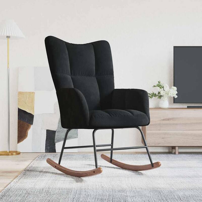 vidaXL Rocking Chair Accent Side Chair Padded Seat for Living Room Velvet - without Stool - Black