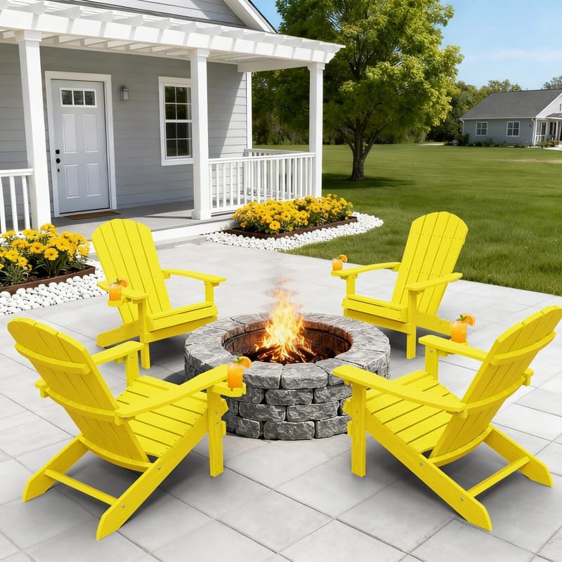 WINSOON All Weather HIPS Outdoor Plastic Adirondack Chairs Set of 4 - Yellow