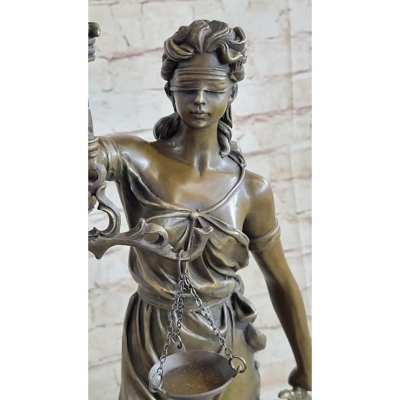 Real Bronze Metal Statue With Marble Lady Blind Justice Scales Lawyer Sculpture