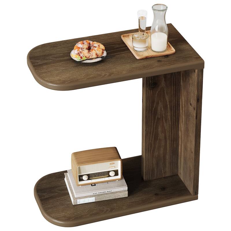 C-Shaped End Table, Small Solid Wood C Table for Sofa