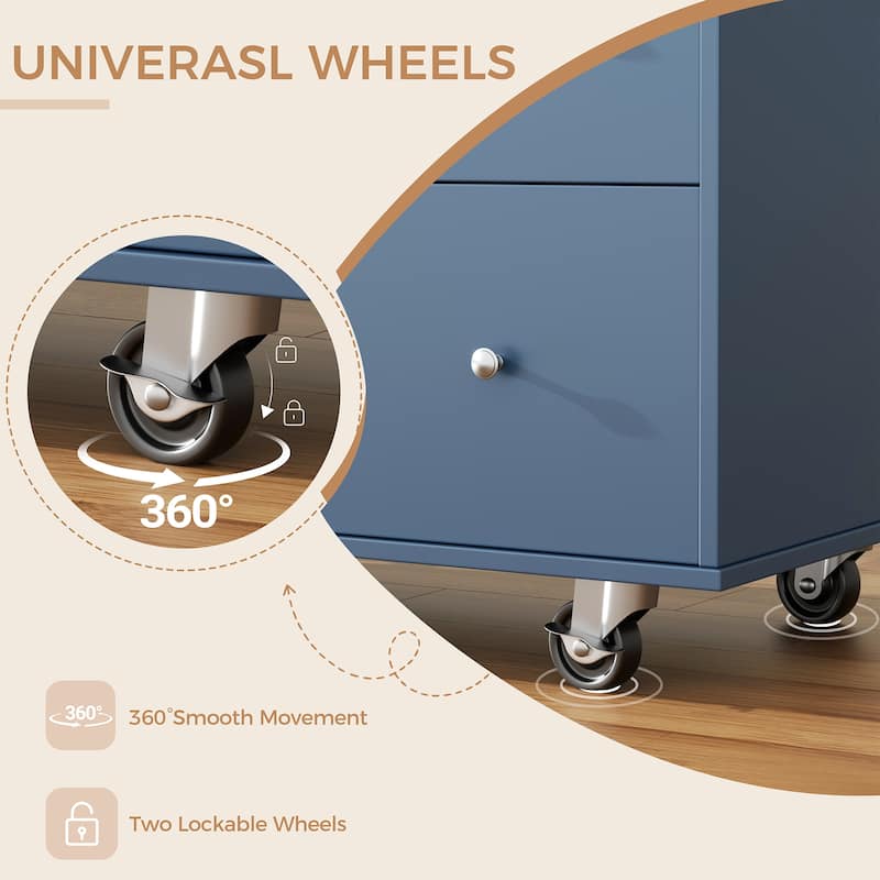 Rolling Kitchen Island with Storage Cabinet & 3 Drawers – Mobile Storage Cart with Extendable Countertop for Small Spaces