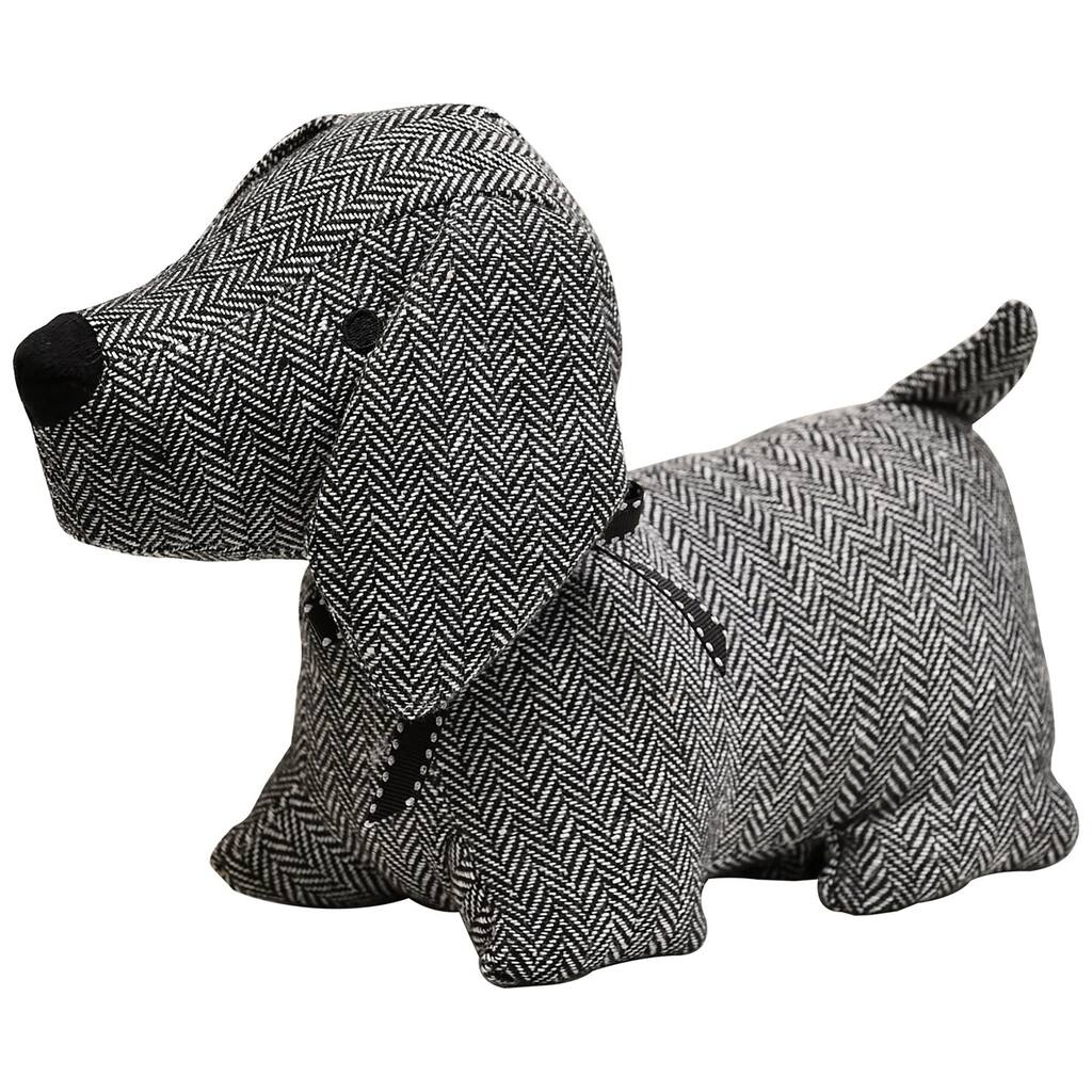3D Dog Fabric Weighted Bag Door Stop 2.3 lbs Black White - 7"H x 10.8"L x 4.6"W