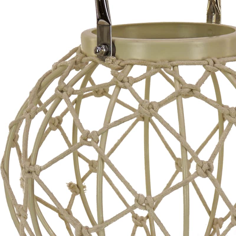 12" Round Rope Weave Candle Lantern, Bleached Sand by National Tree Company - 12 in
