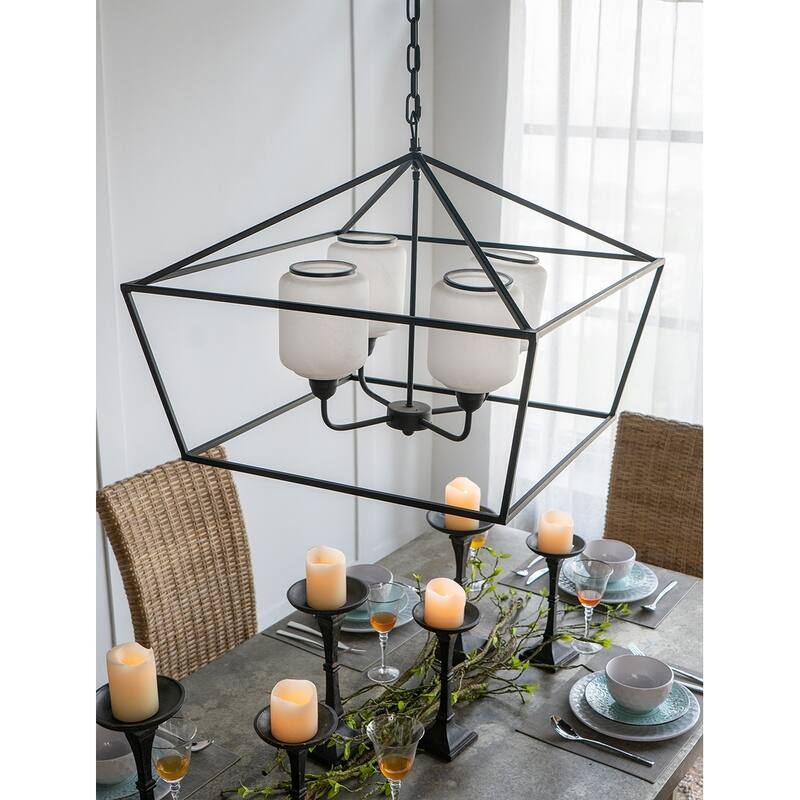 26x26x21.9" Iron Chandelier, Sleek Industrial Style Hanging Light Fixture, Bulb Not Included