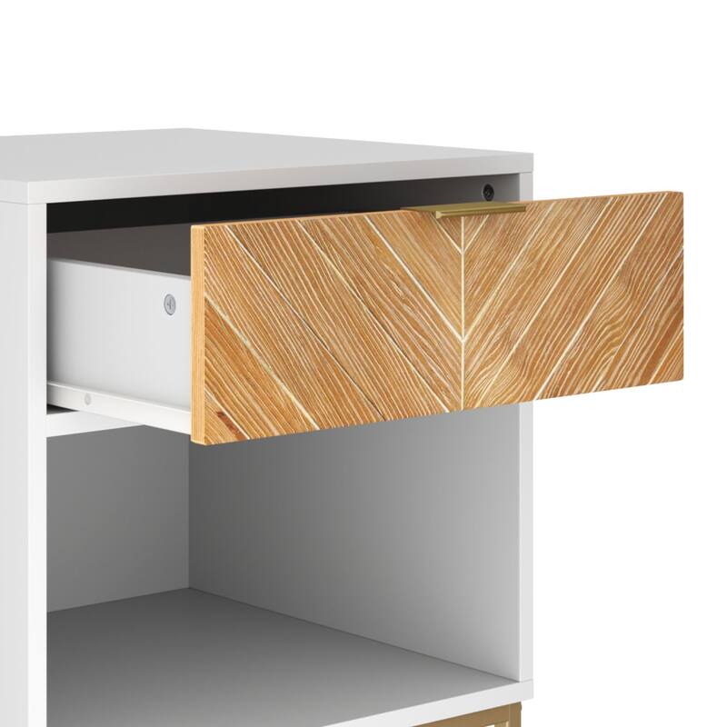 Nathan James Kensi Rustic Nightstand Matte Metal Base Open Cubby Storage and Drawer