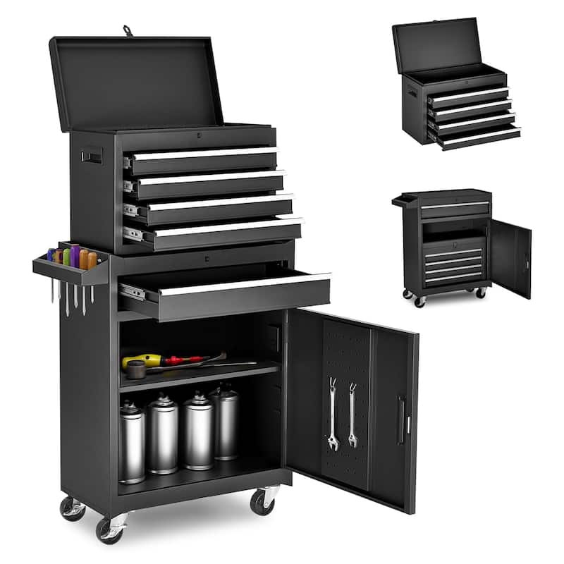 Anmytek Rolling Tool Chest Detachable 2 in 1 Garage Workshop Storage Cabinet Cart - Black
