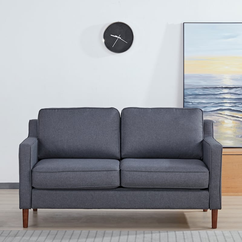Sedona Modern Loveseat Sofa, Faux Linen / Vegan Leather Couch