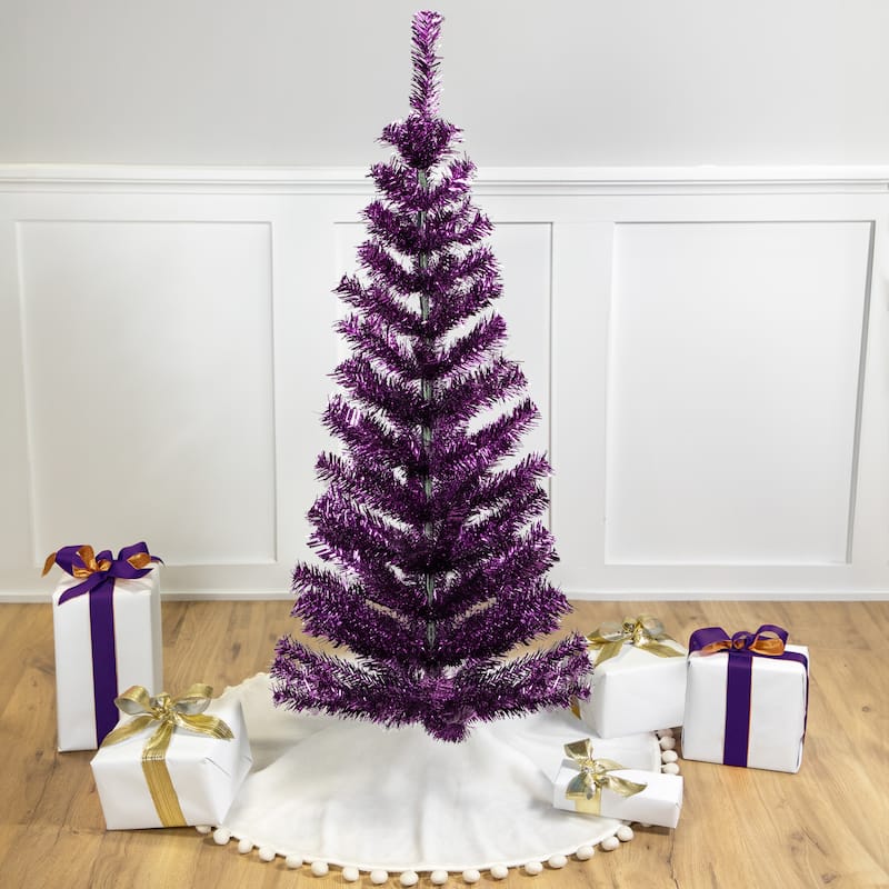 Artificial Tinsel Christmas Tree - 4' -Purple - Unlit - 4 Foot