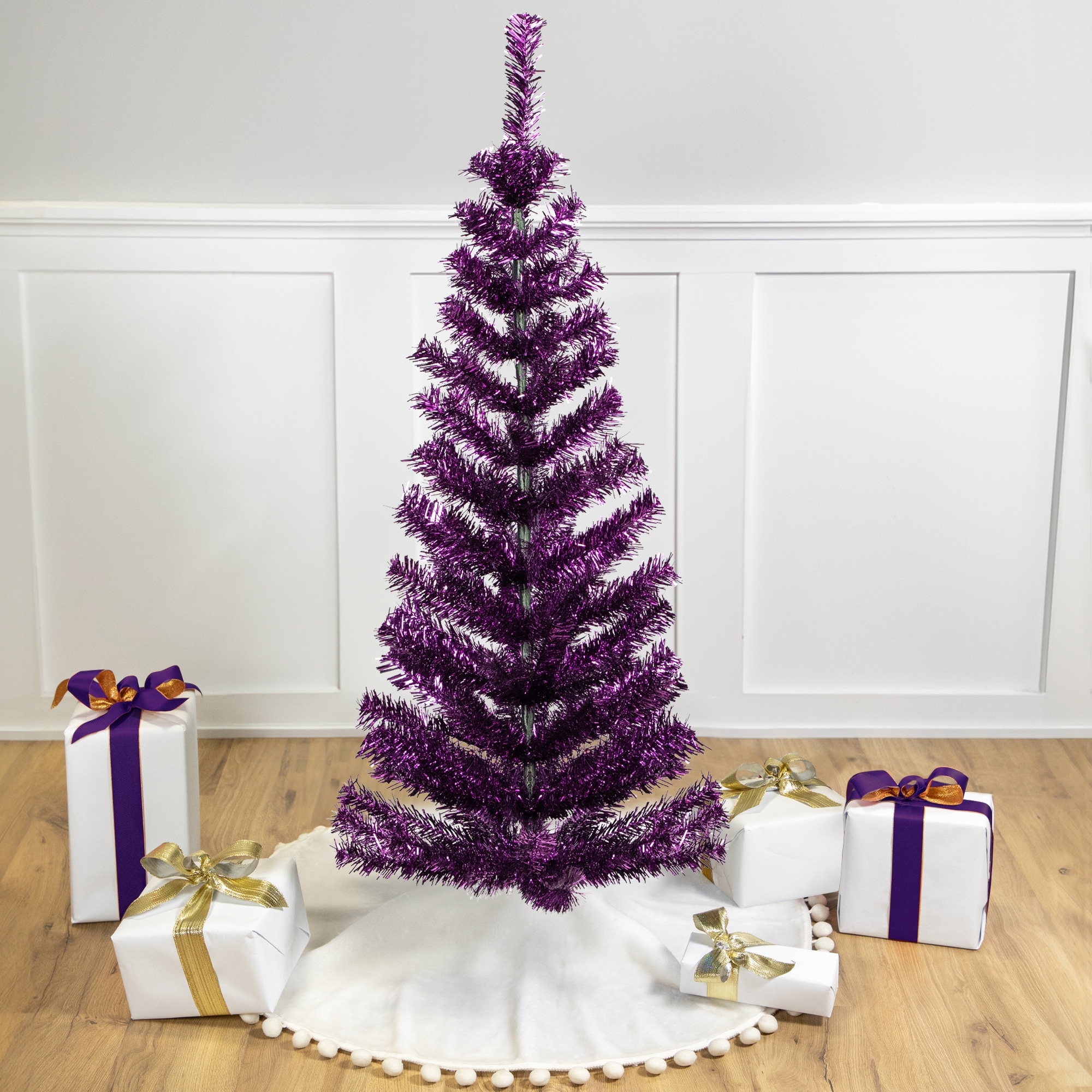 Artificial Tinsel Christmas Tree - 4' -Purple - Unlit - 4 Foot