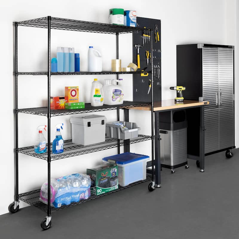 Seville Classics UltraDurable® 5-Tier NSF Steel Wire Shelving, 60" W x 24", Black - 60" W x 24" D