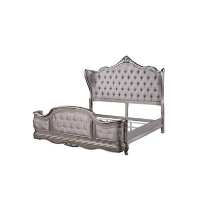 King Size Bed Frame Glam Style Antique Platinum Finish Bedroom Furniture