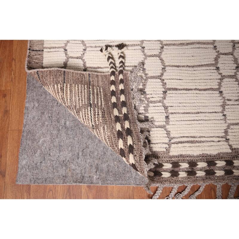 Geometric Ivory Moroccan Modern Large Area Rug Handmade Wool Carpet - 11'11"x 18'6"