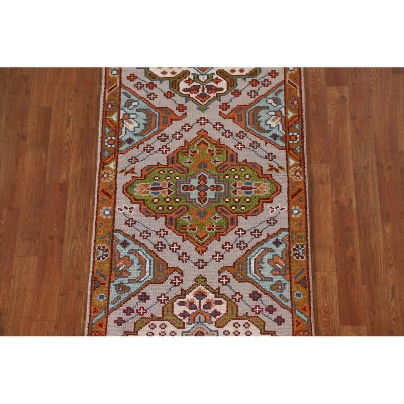 Geometric Kazak Indian Runner Rug Hallway Handmade Wool Carpet - 2'6"x 10'3"