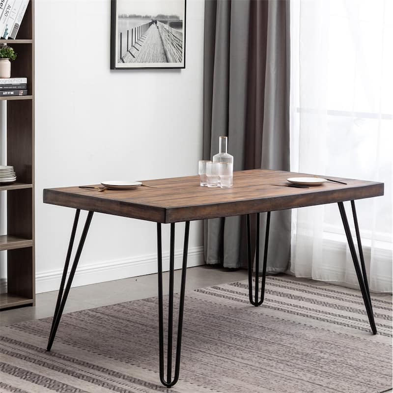 Industrial Metal Hairpin Design Dining Table, Rustic Dark Pine