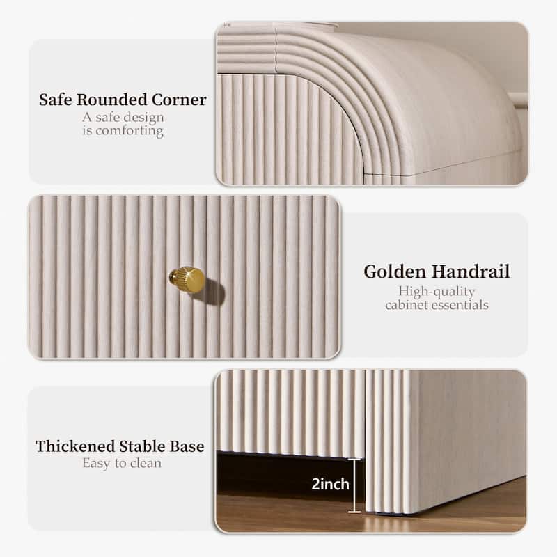 Modern Fluted 3 Drawers Dresser, Rounded Corner Chest of Drawers