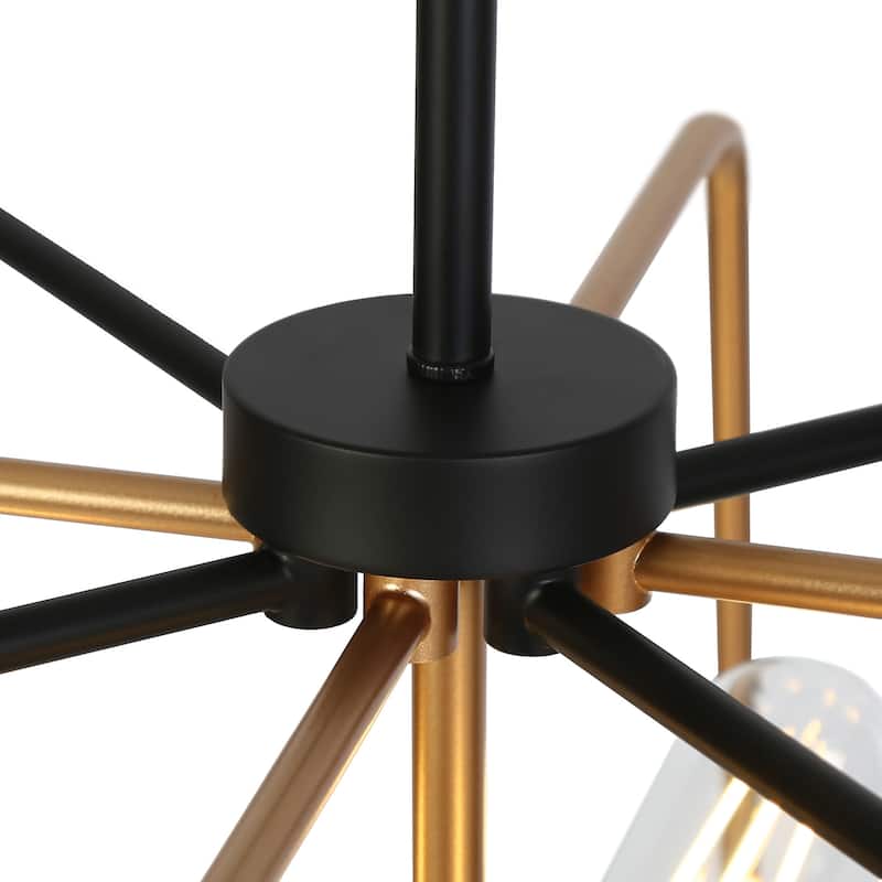 Modern 6-Light Geometric Black and Gold Chandelier Adjustable Height Light Fixture for Large Spaces - 31.4" × 17.3"
