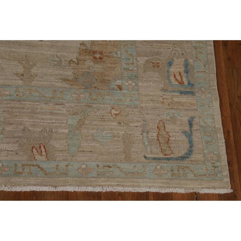 Hand Knotted Oriental 100% Wool Carpet Transitional All-Over Beige & Ivories Oushak Area Rug - 8' 10'' X 6' 2''