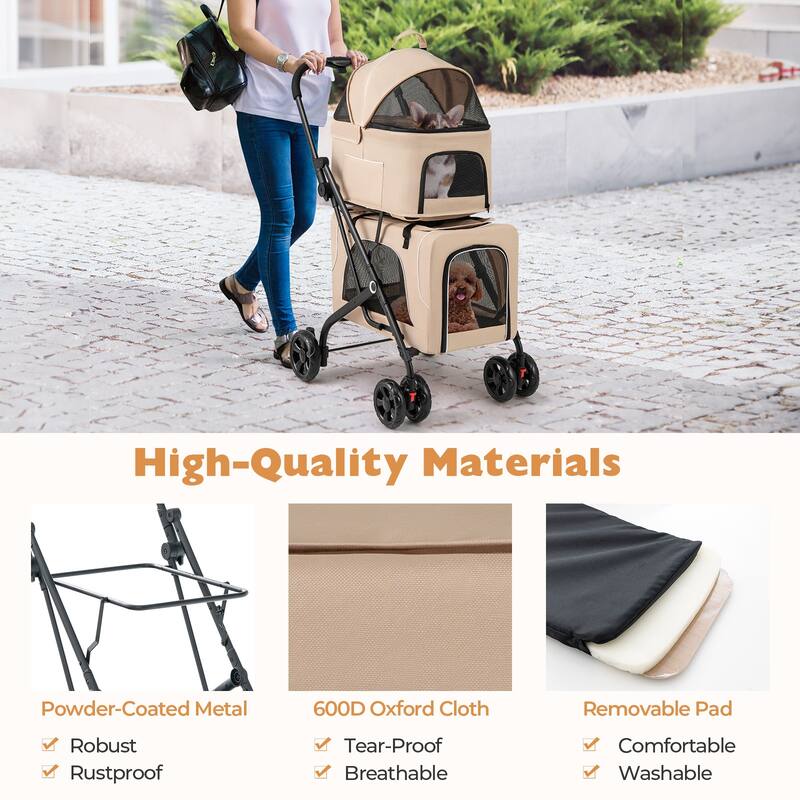 Gymax Double Pet Stroller for 2 Dogs or Cats w/ 2 Detachable Carriers