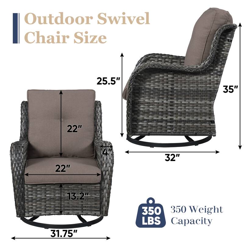 Patio Rattan Chair Swivel Rocking Chair - Grey