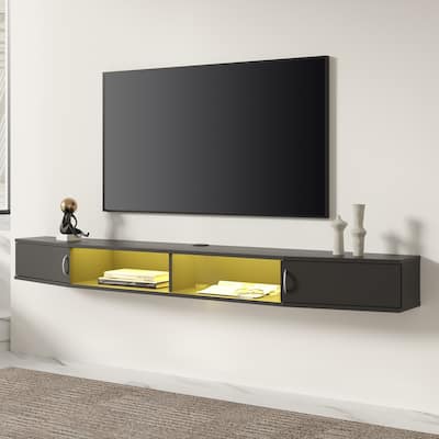 FITUEYES Floating Wall Mounted TV Console Storage Shelf Modern TV Stand Media Console, Walnut DS211802WW - 70''