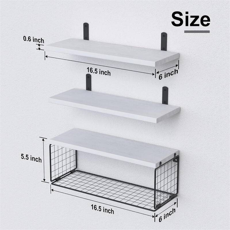 Floating Bathroom Shelf Wall Mounted with Wire Basket