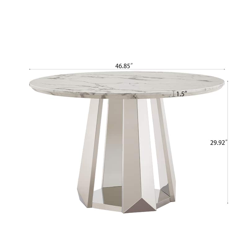 GDFStudio - Lisa Series 47" Round Marble Dining Table and Stainless Steel Base for Dining Room, Kitchen