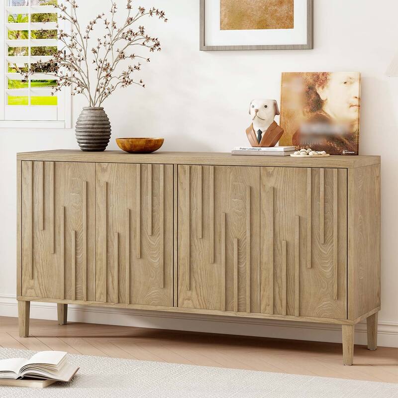 4-Door Sideboard with Hidden Handles,Ideal for Living Room,Hallway,Dining and Office Storage