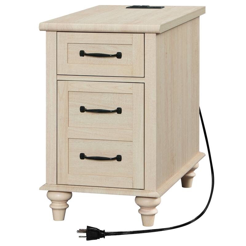 End Table with Charging Station, Side Table with Storage, 2 Power outlets & 2 USB Ports for Living Room