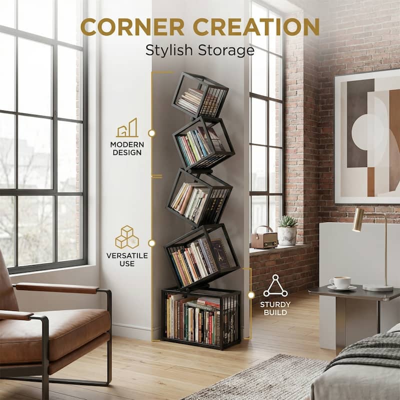 Modern Corner Bookshelf, Asymmetric Iron Display Stand