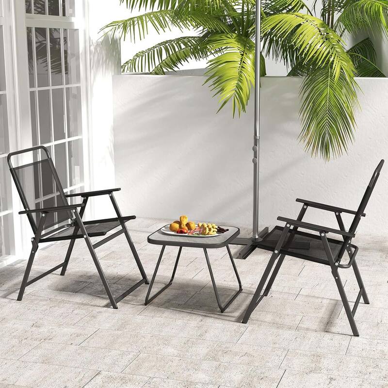 3 PCS Patio Bistro Set Folding Chairs & Table Set Patio Dining Set