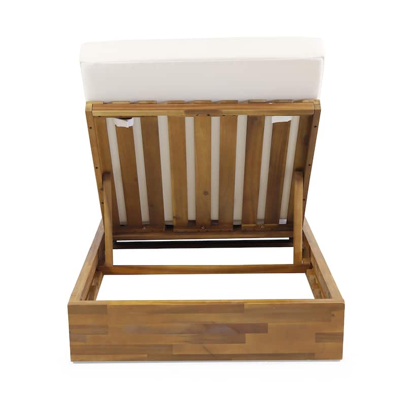 Ian Outdoor Acacia Wood Chaise Lounge with Cushion (Set of 4) by Christopher Knight Home