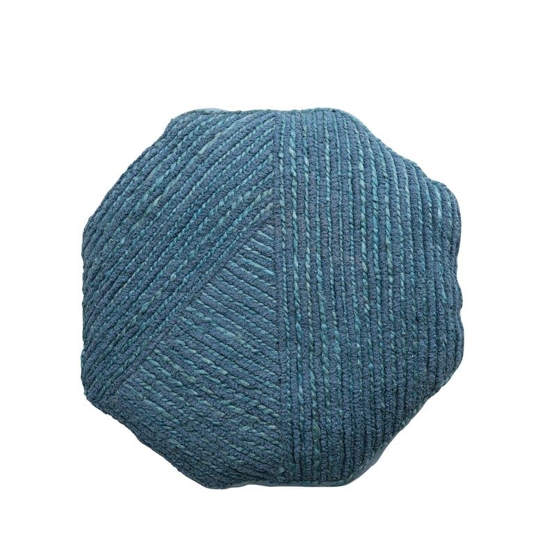 16" Cotton and Jute Embroidered Pillow - 16.0"L x 16.0"W x 4.5"H - Blue