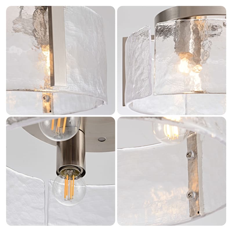 Laia Round 3-Light Textured Glass Panels Flush Mount