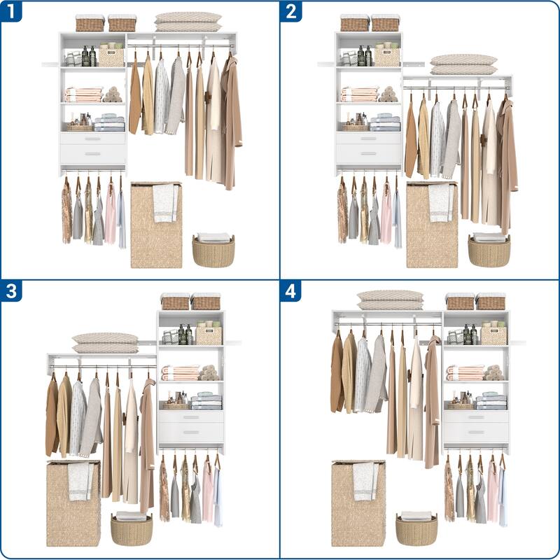 Rackcog Laundry Room Organizer with Drawers, Wall-mounted Closet System with Hanging Rods