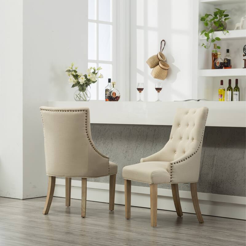 Button Tufted Solid Wood Wingback Hostess Chairs With Nail Heads Set Of 2